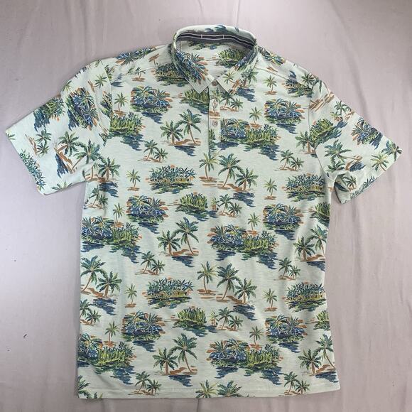 Tommy Bahama Shirt Mens Large Green Blue Floral Polo - Picture 1 of 7